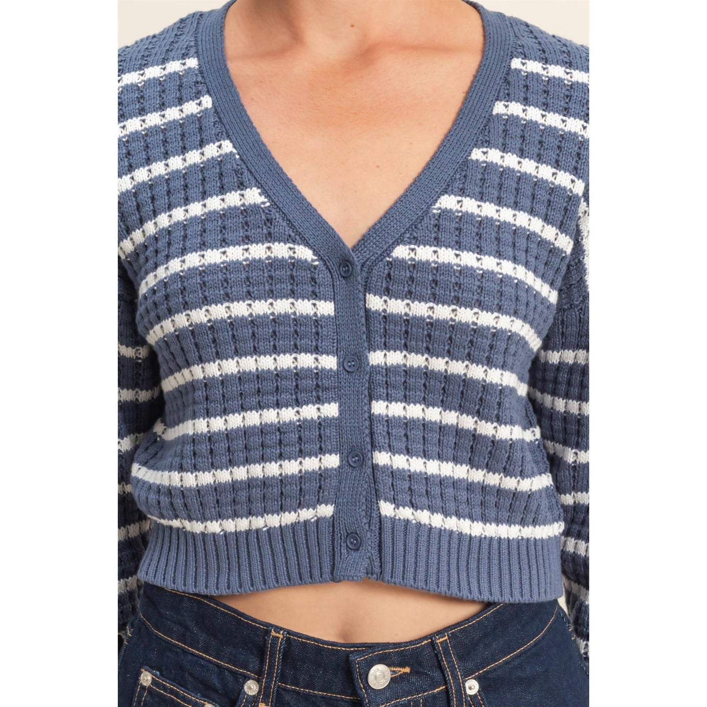 Striped Long Sleeve Buttoned Sweater Cardigan