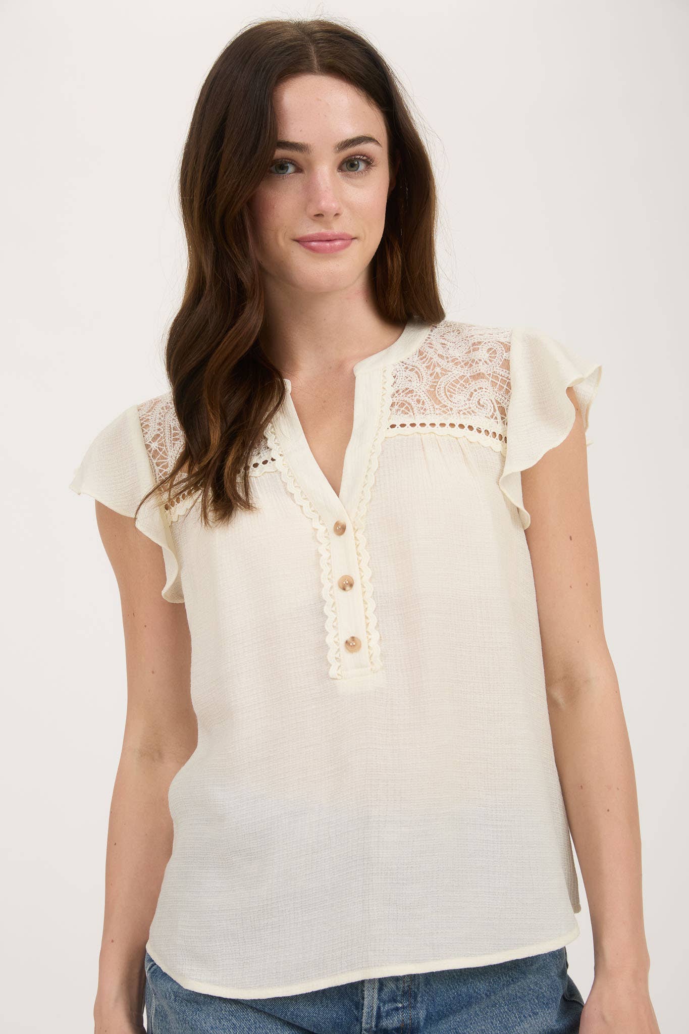 Lace Trim Ruffled Sleeve Top