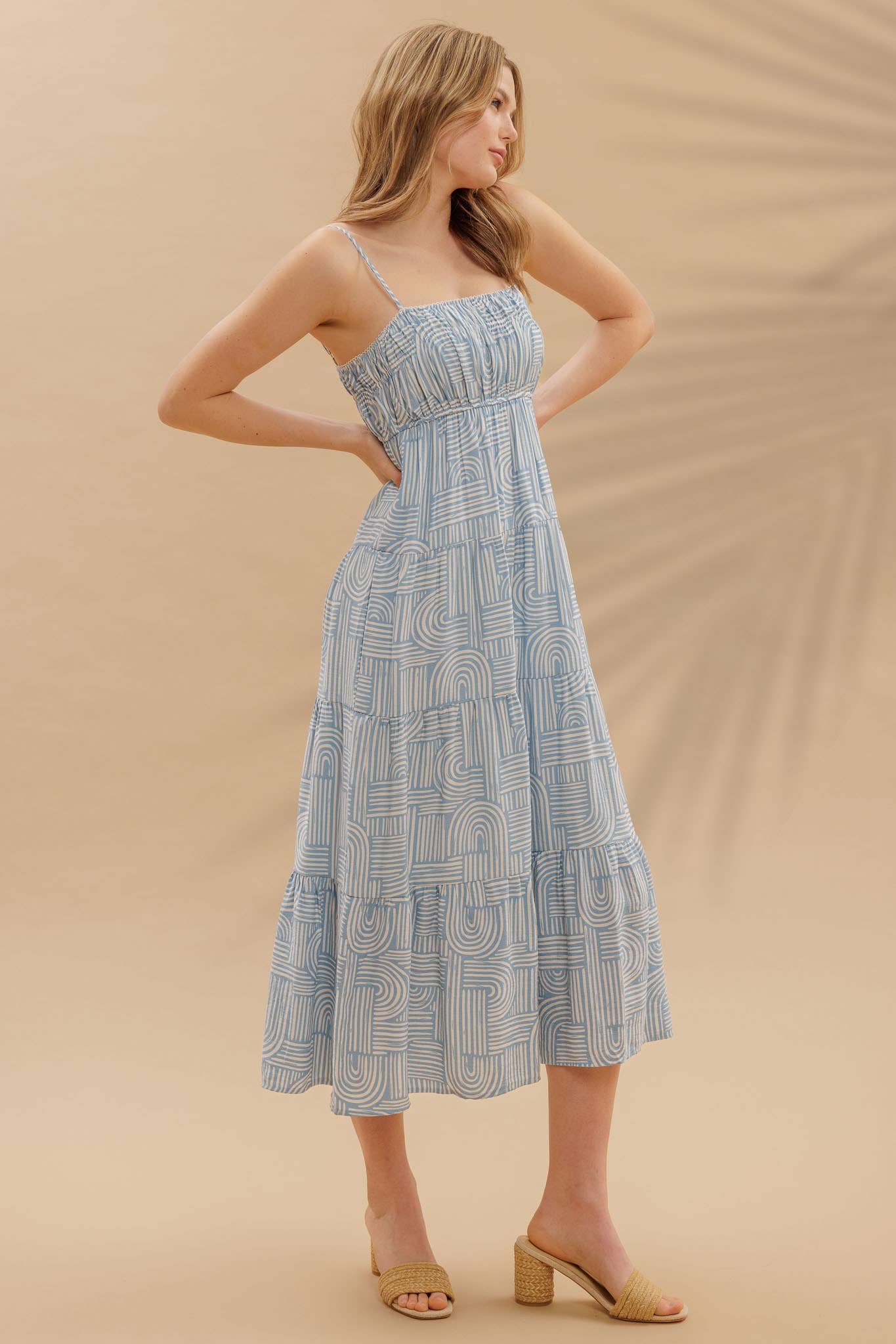 Abstract Print Empire Waist Midi Dress