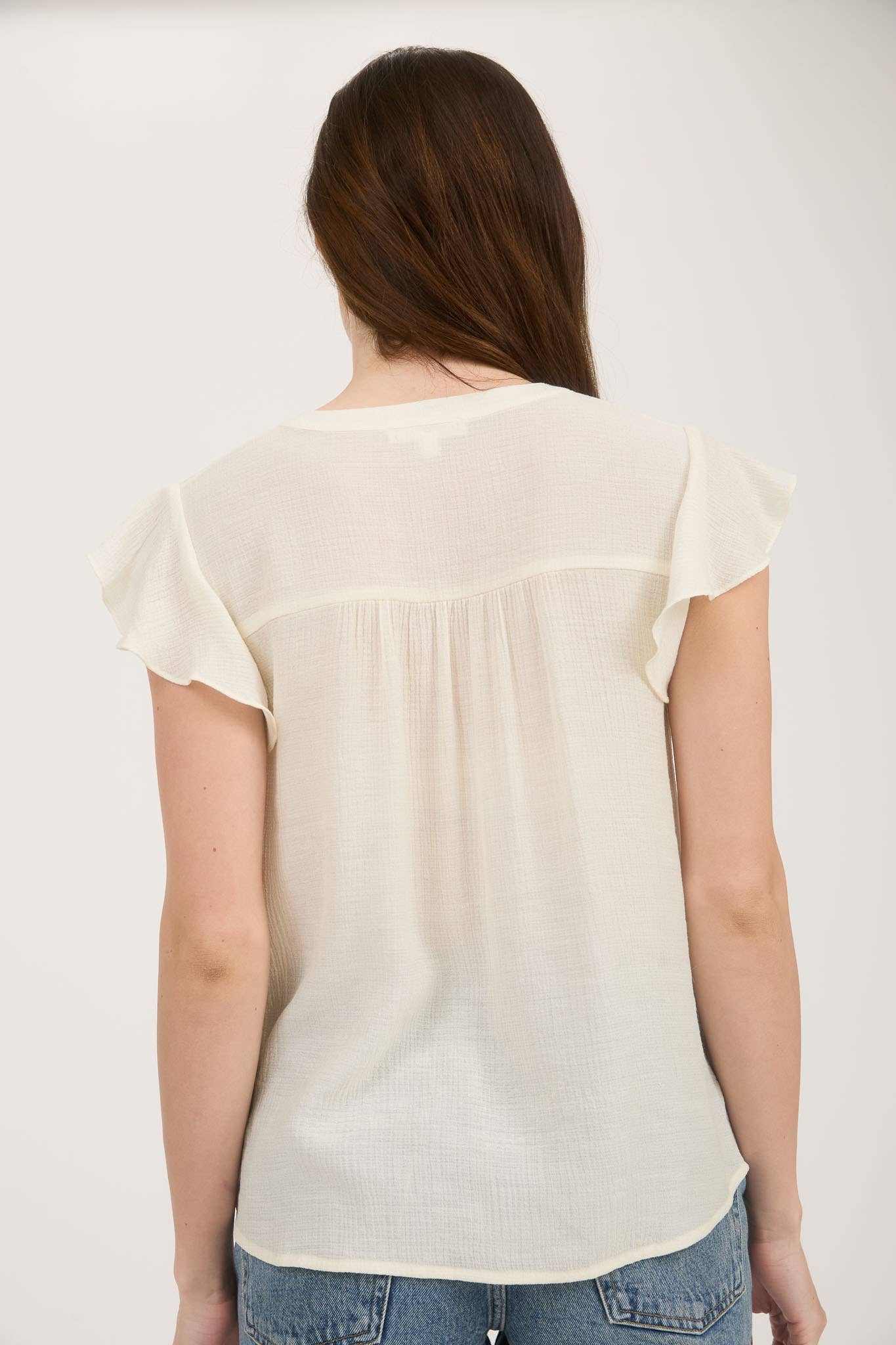 Lace Trim Ruffled Sleeve Top