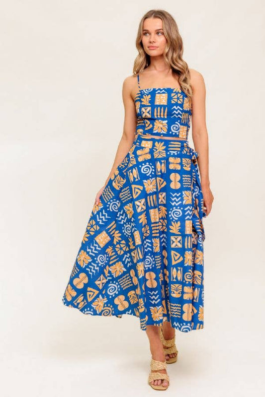 Summer Print Tie Waist Skirt Set
