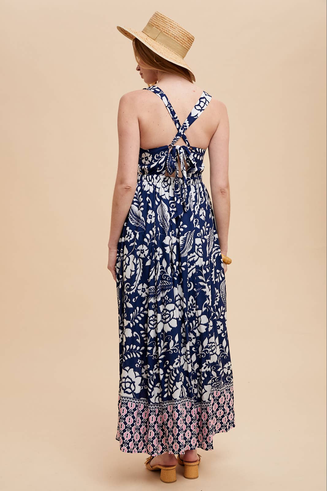 Indigo Border Print Maxi Dress