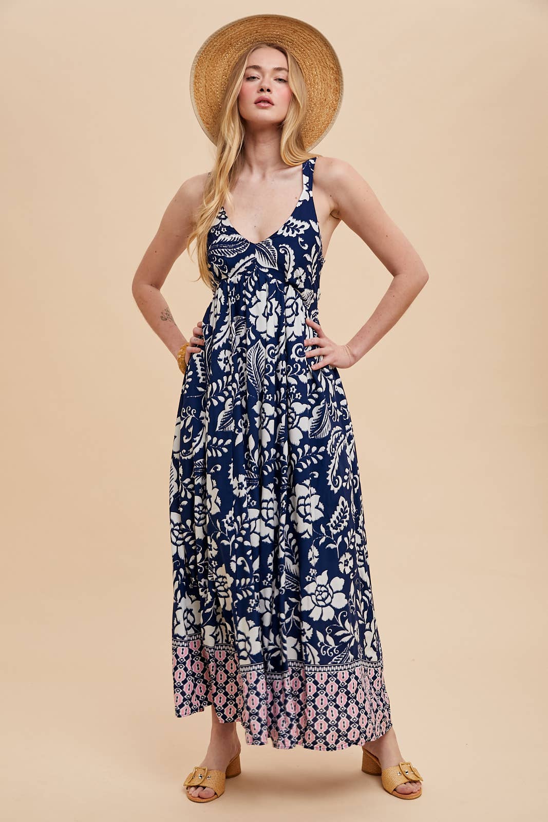 Indigo Border Print Maxi Dress