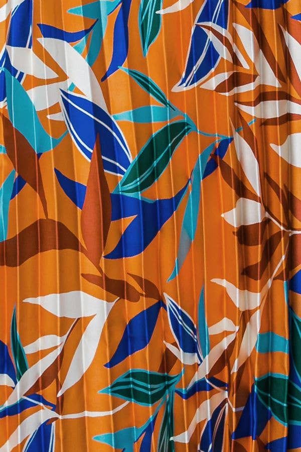 Leaf print Pleated Maxi Skirt
