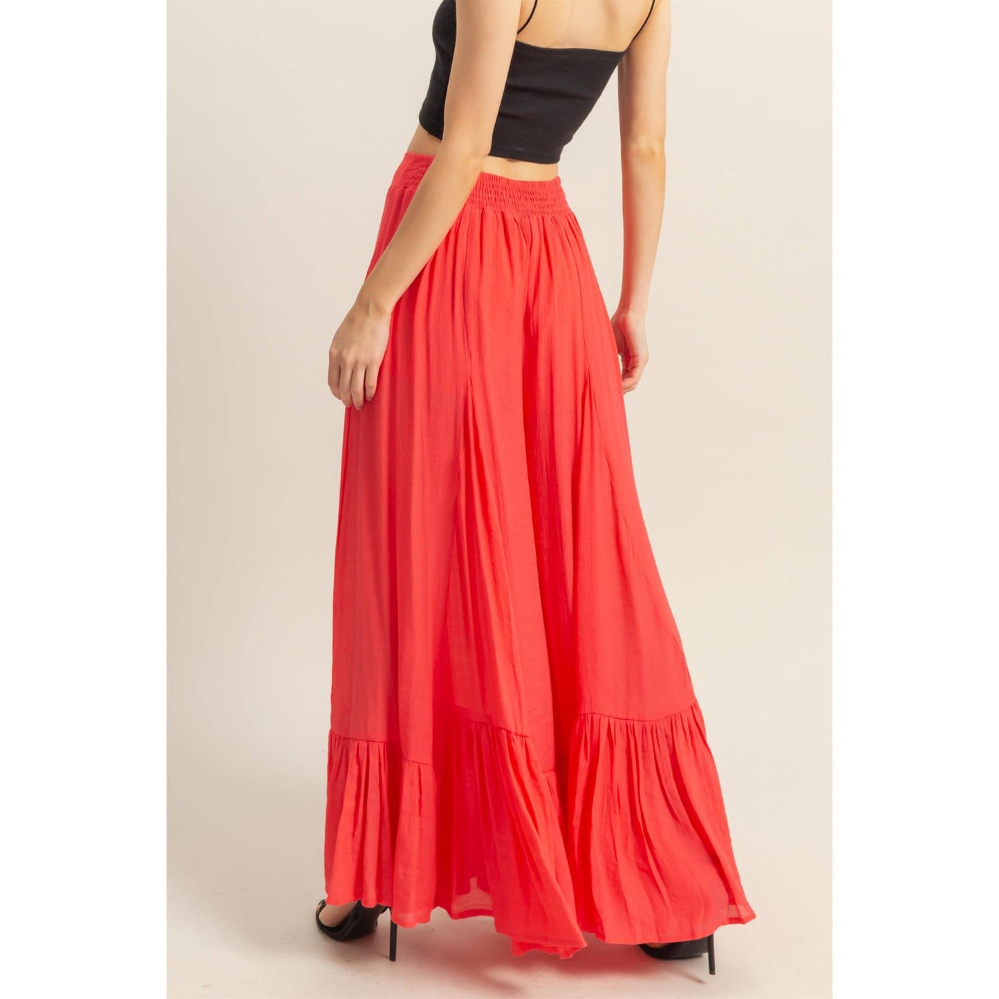 High-Waist Ruffle Flared Wide Leg Pants