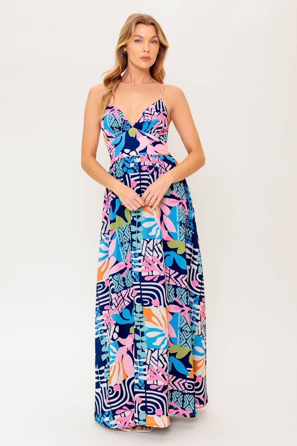 Tropical Print Sleeveless Maxi Dress