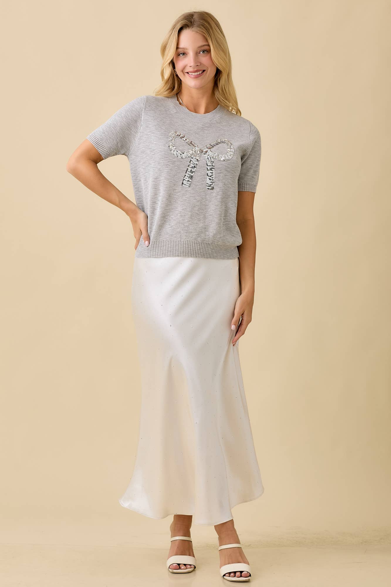 Satin Maxi Skirt With Rhinestone