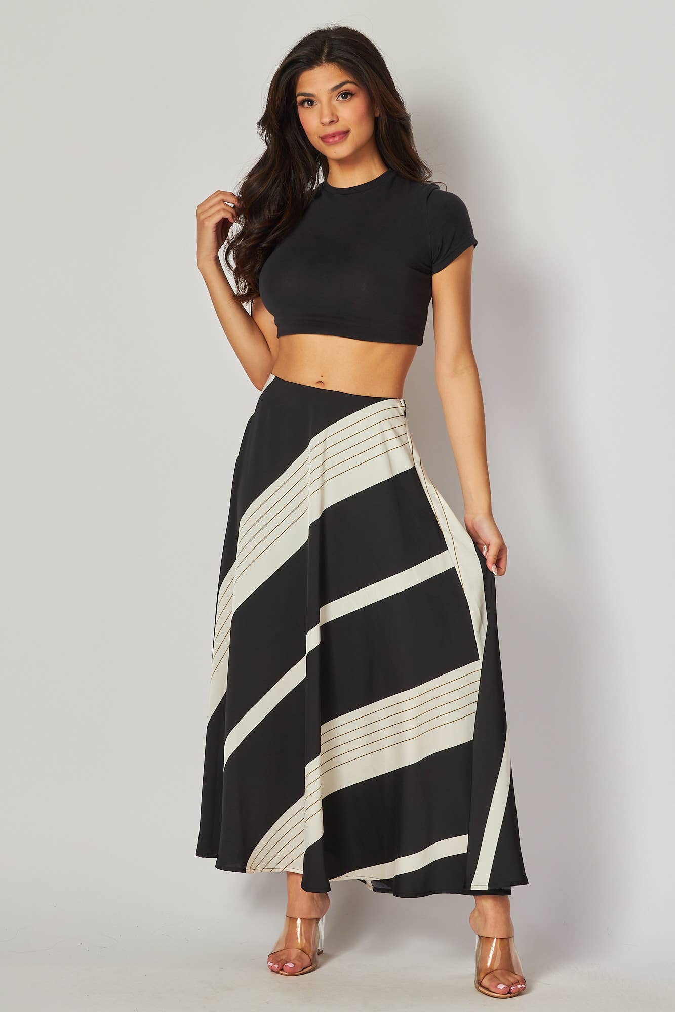 Geometric Stripes A-Line Maxi Skirt