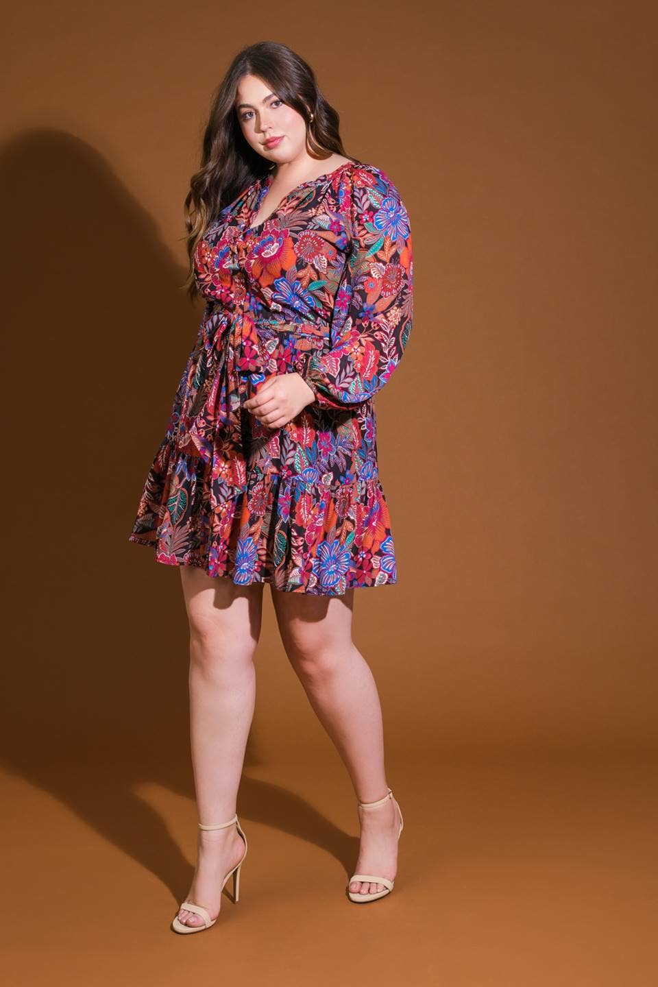 Long Sleeve Tie Waist Mini Dress