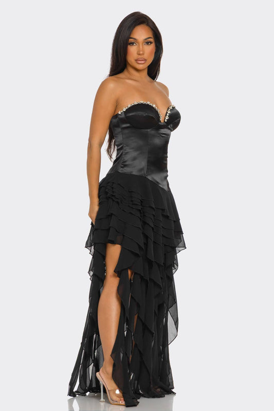 Ruffed Hem Sweetheart Maxi Dress