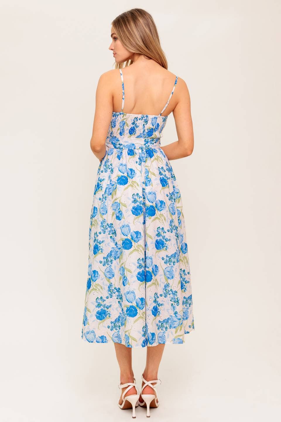 Blue and Ivory Floral Midi Dress