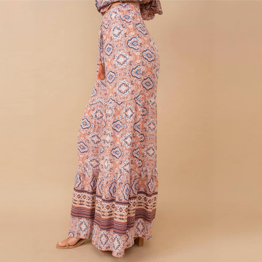 Aztec Geo Pattern Tiered Wide Pants