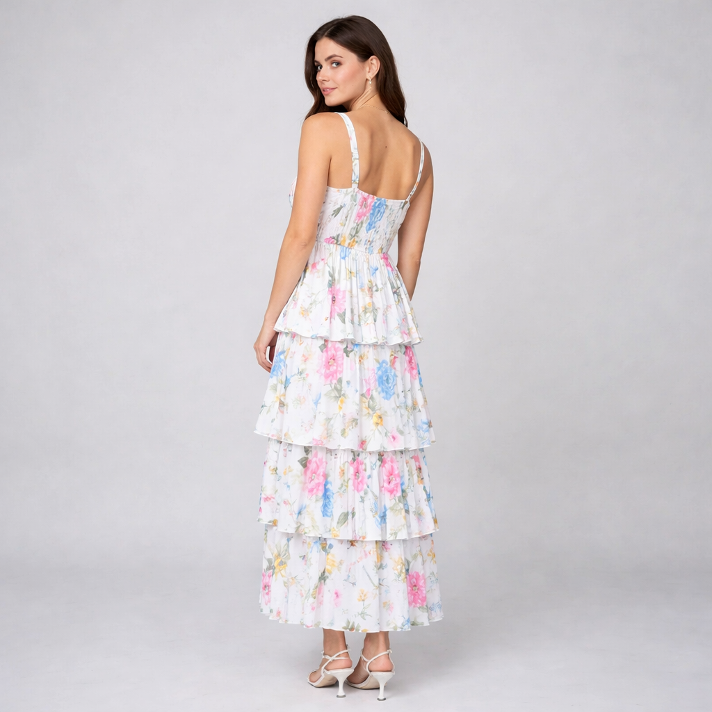 Floral Ruffled Tired Midi Dress