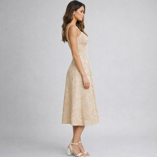 Champagne Garden Embroidered Midi Dress
