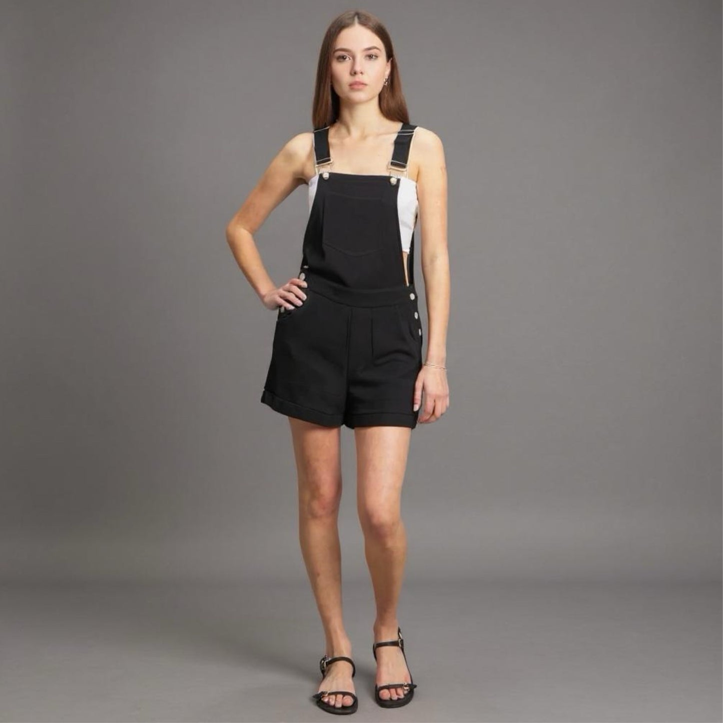 Double Gauze Front Pocket Overall Romper