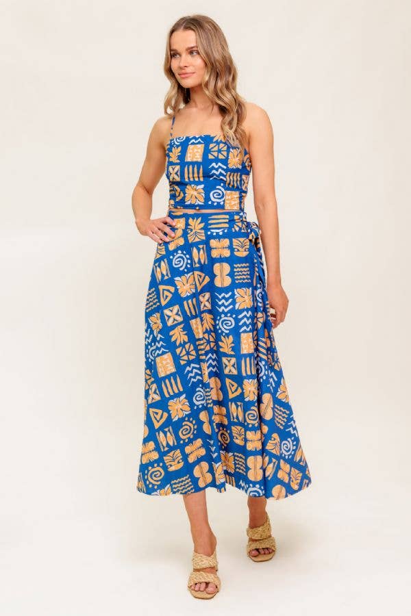 Summer Print Tie Waist Skirt Set