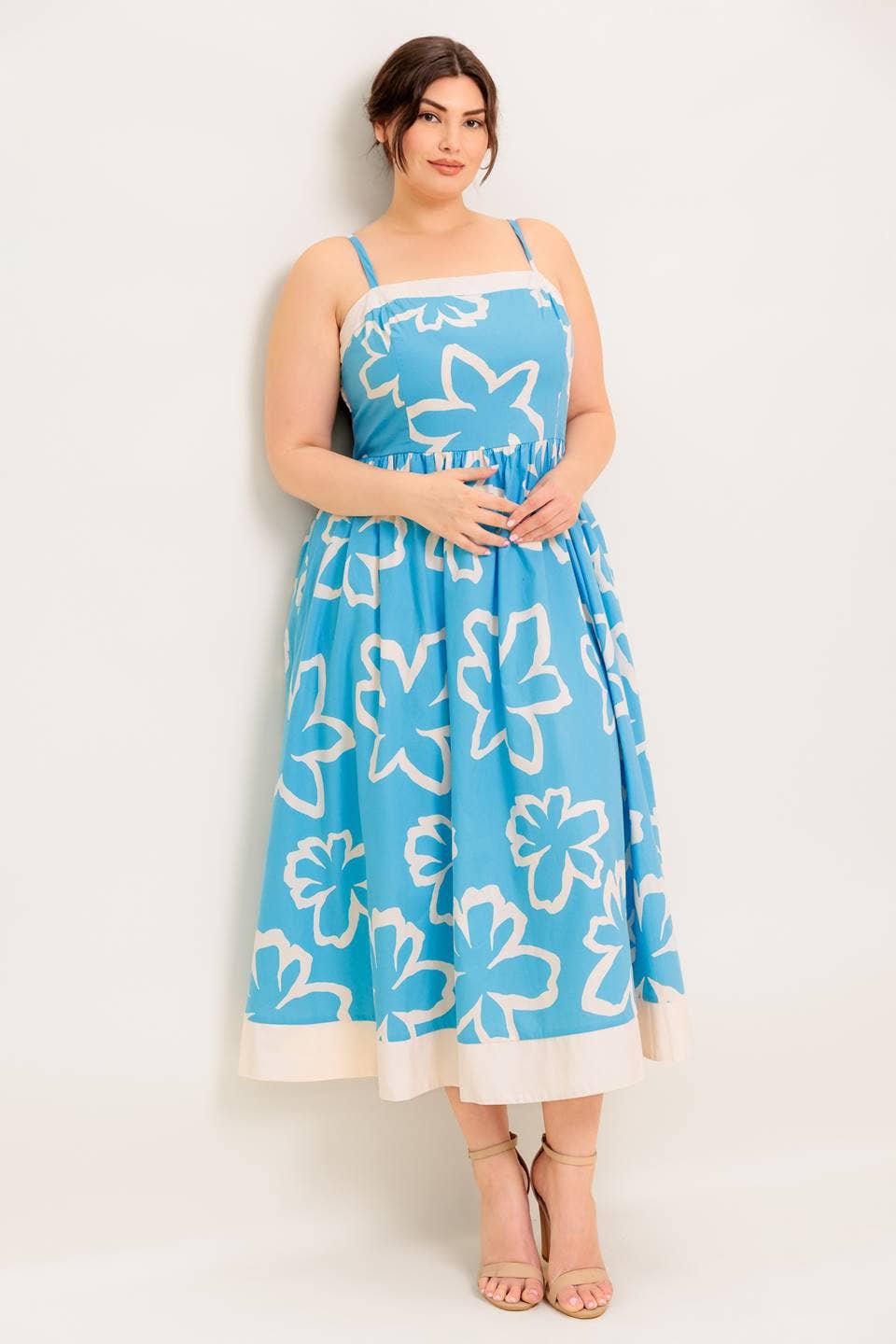 Blue and Ivory Printed Midi Dress