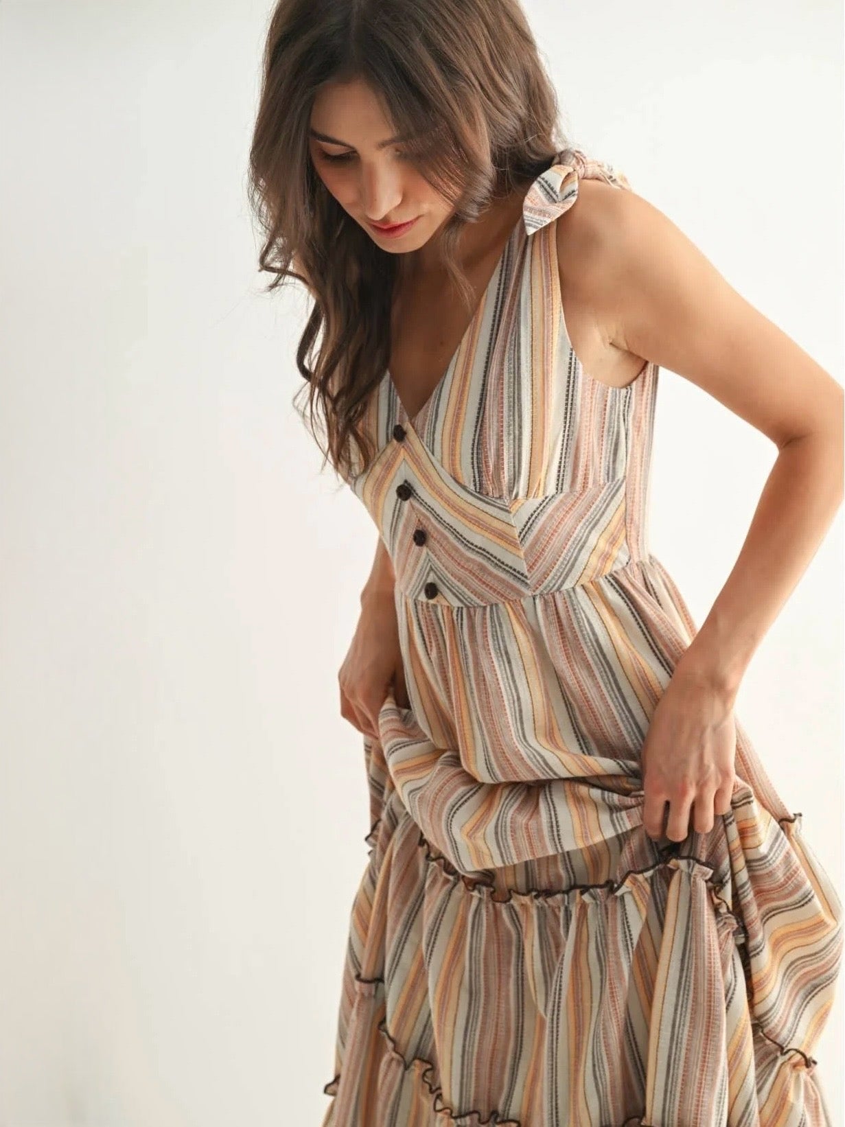 Striped Maxi Dress With Tie Straps
