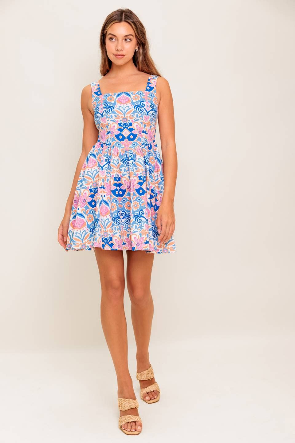Denim Floral Print Mini Dress