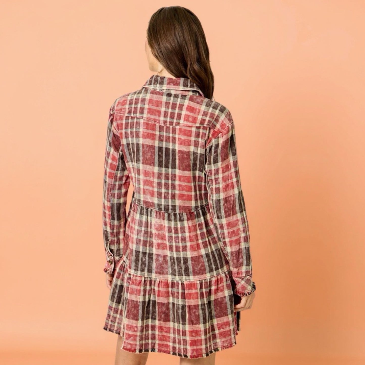 Acid Washed Tiered Coat Dress