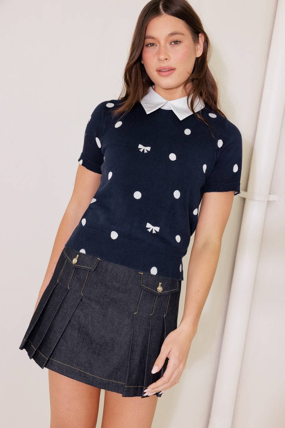 Bow Print Knit Top