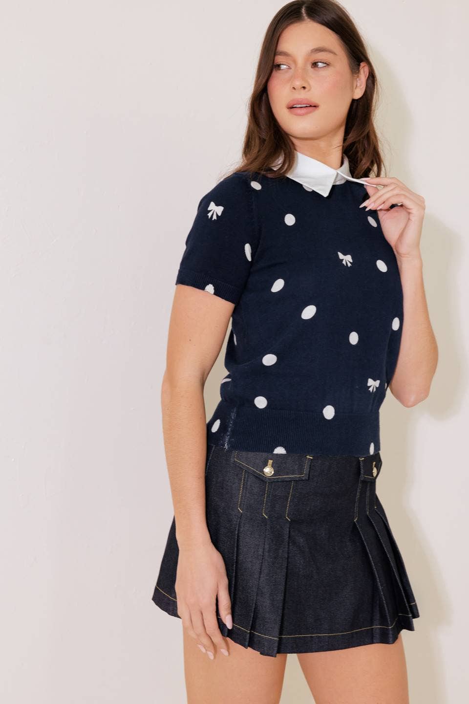 Bow Print Knit Top