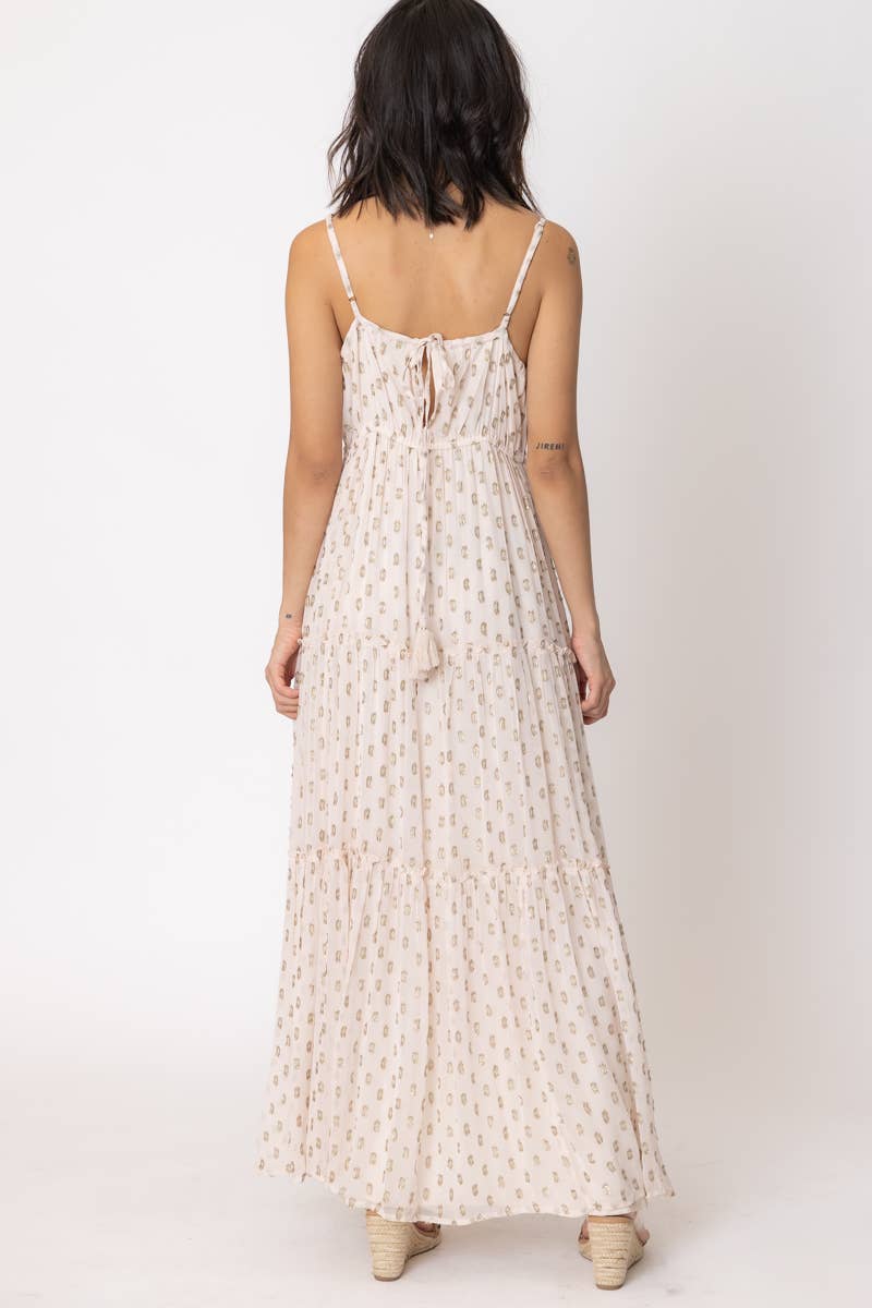 Cream Metallic Polka Dot Sleeveless Maxi Dress
