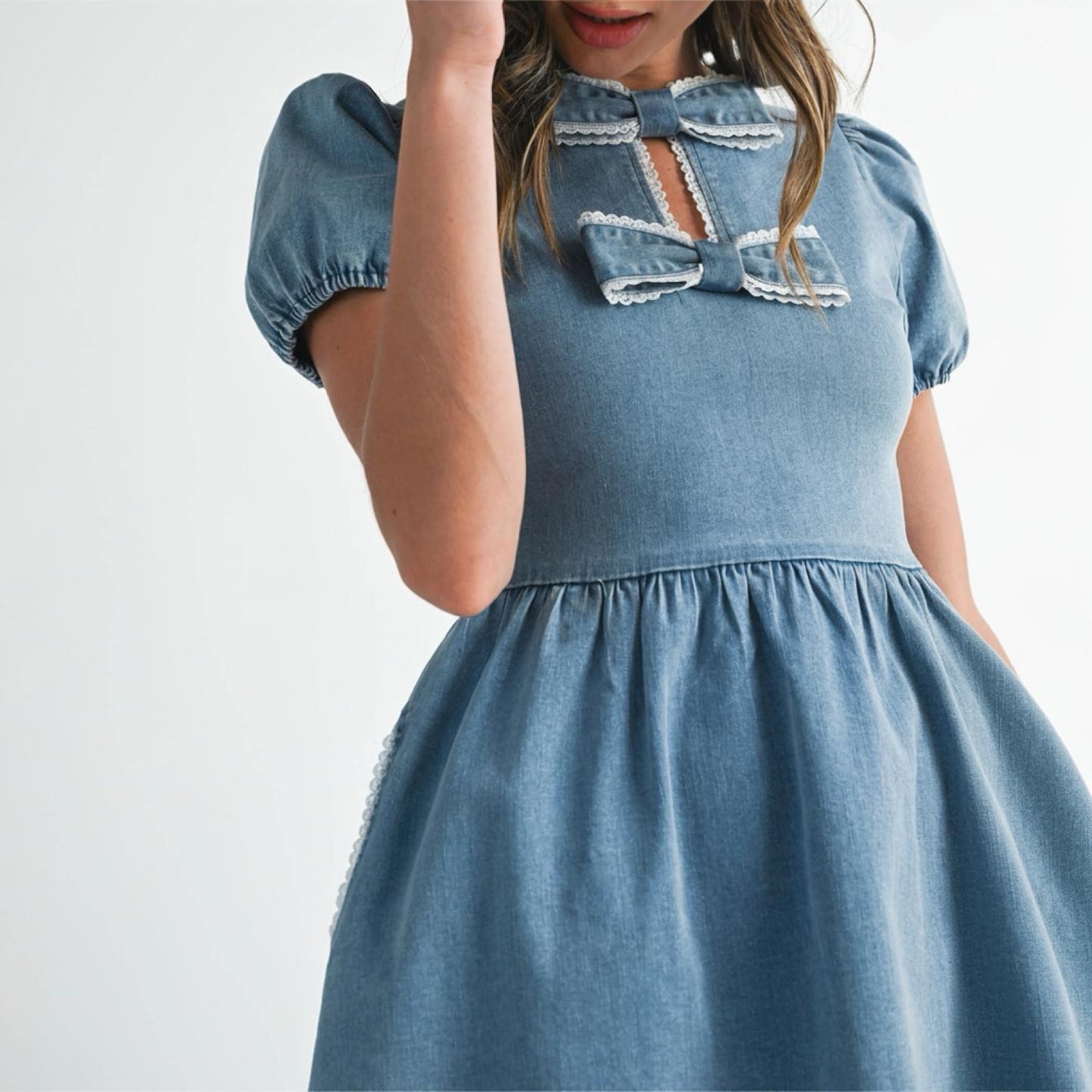 Denim Darling Bow Detail Mini Dress