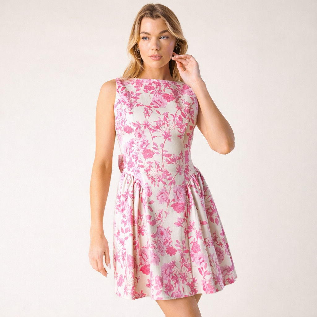 Blush Garden Bow-Back Mini Dress