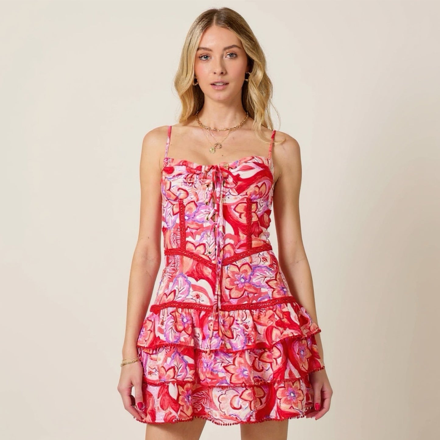 Eclectic Floral Corset Mini Dress with Sweetheart Neckline
