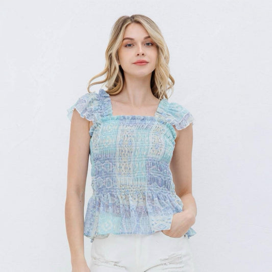 Sky Breeze Smocked Peplum Top