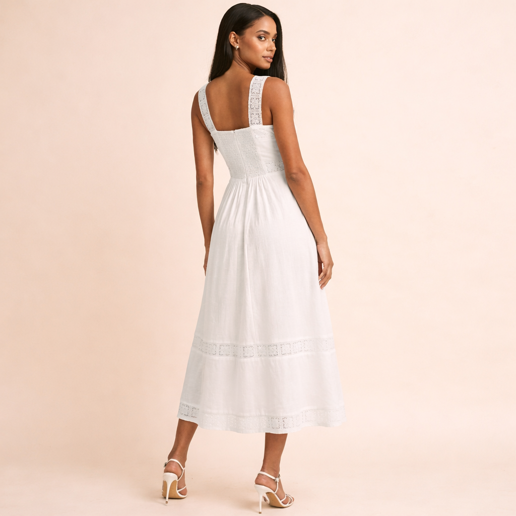 Ivory Grace Embroidered Midi Dress