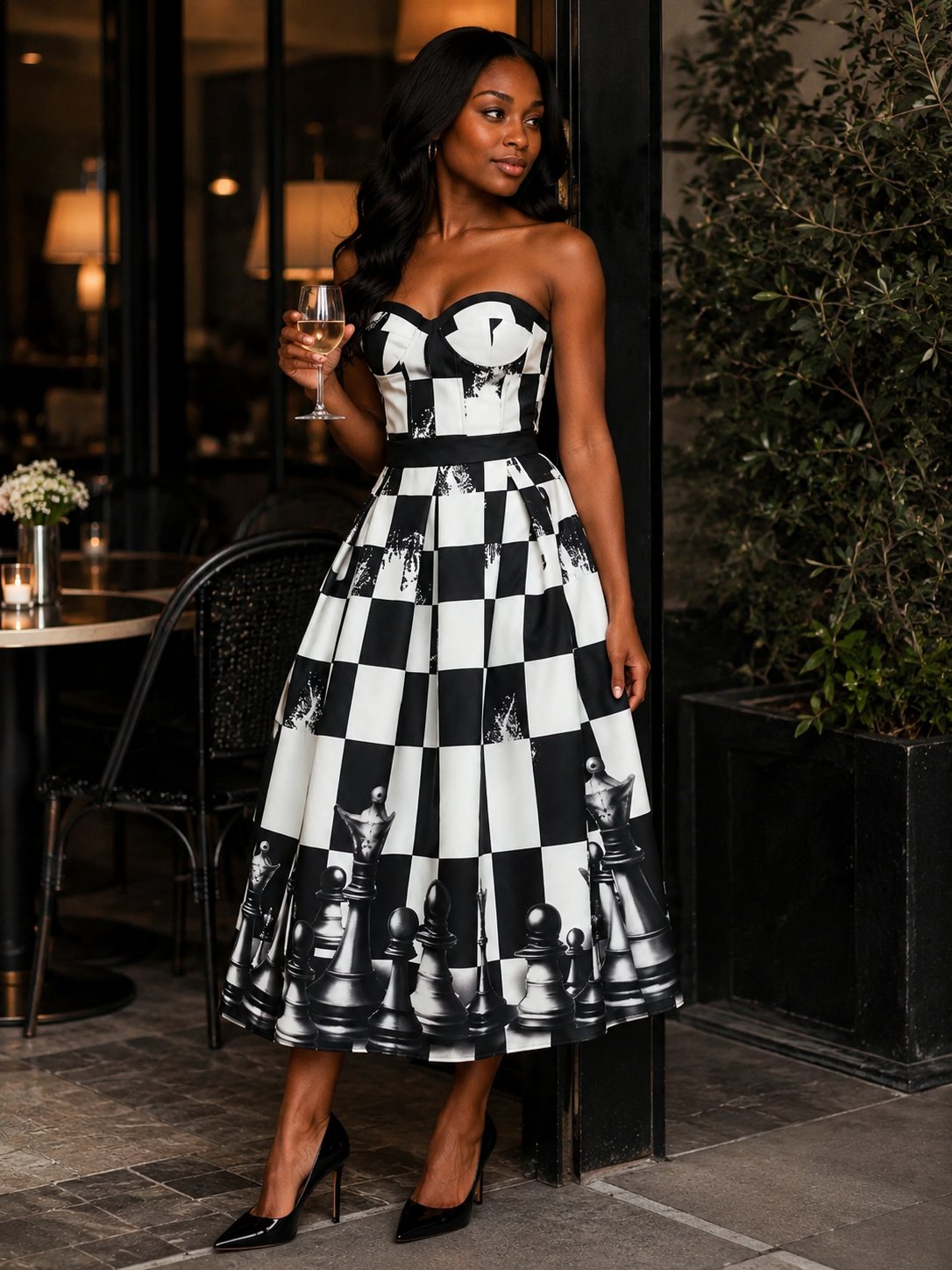 Chessboard Couture Midi Dress