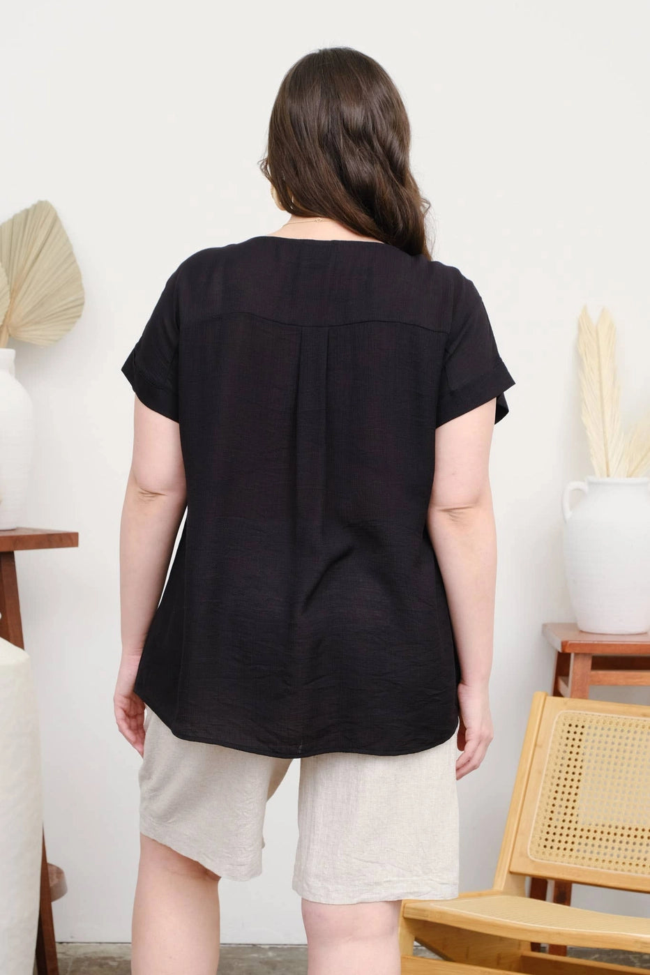 Black Crochet Details Short Sleeve Top