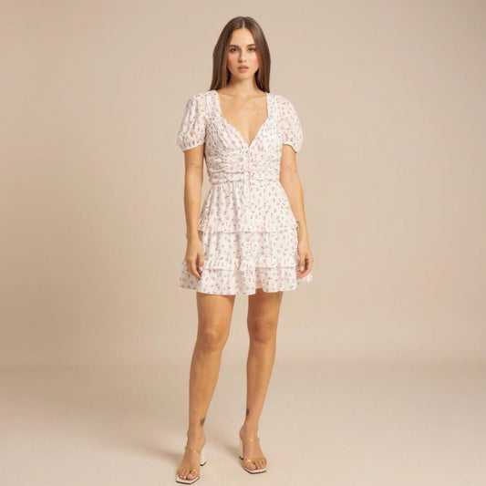 Ditsy Floral Print Tiered Mini Dress