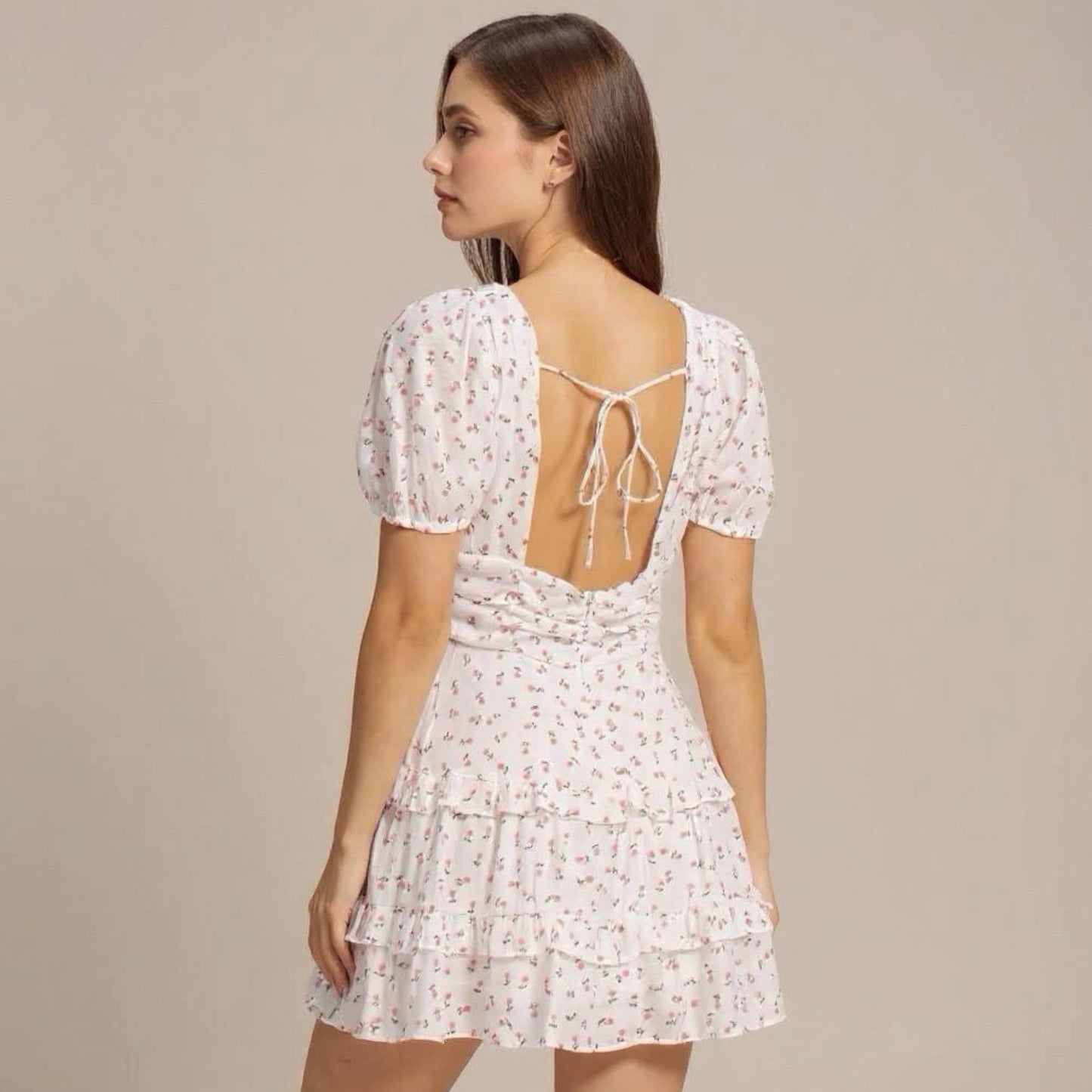 Ditsy Floral Print Tiered Mini Dress