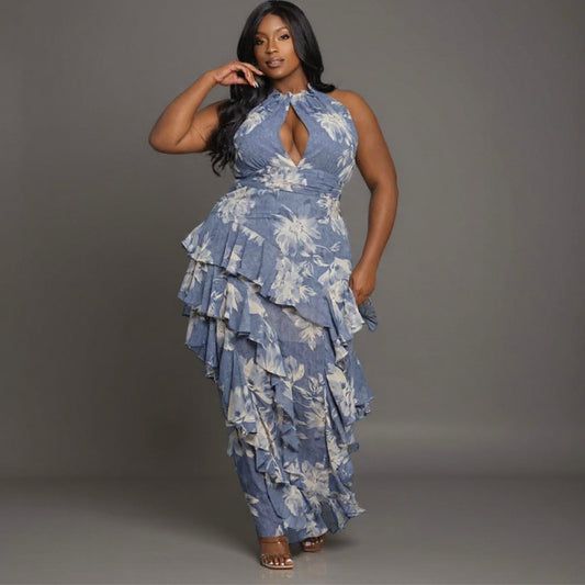 Ruffled Halter Neck Maxi Dress