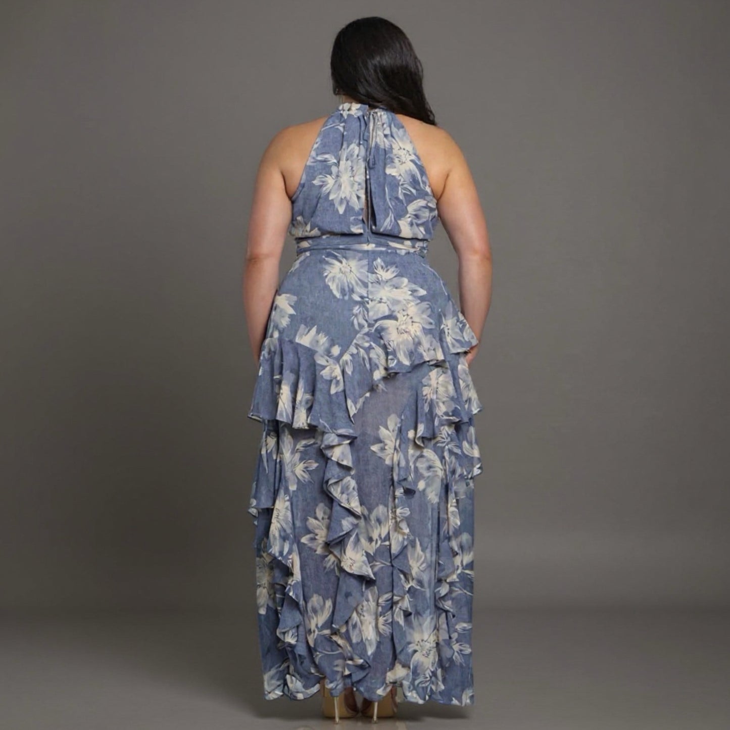 Ruffled Halter Neck Maxi Dress