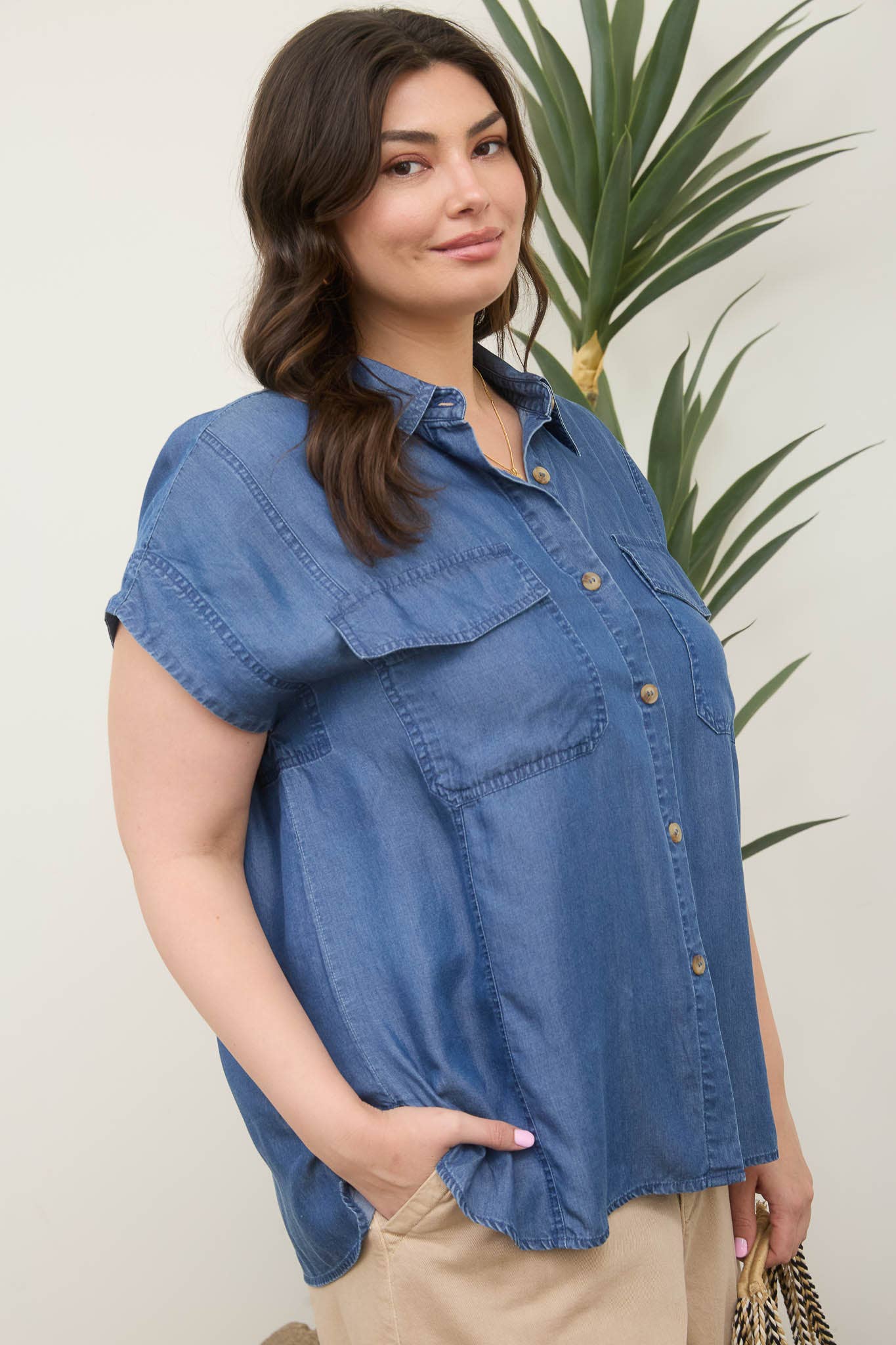 Soft Denim Button Down Top