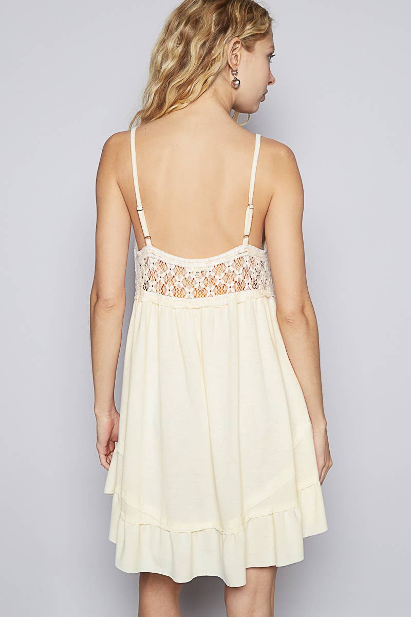 Ivory V-neck Sleeveless Jersey Lace Contrast Tunic Top