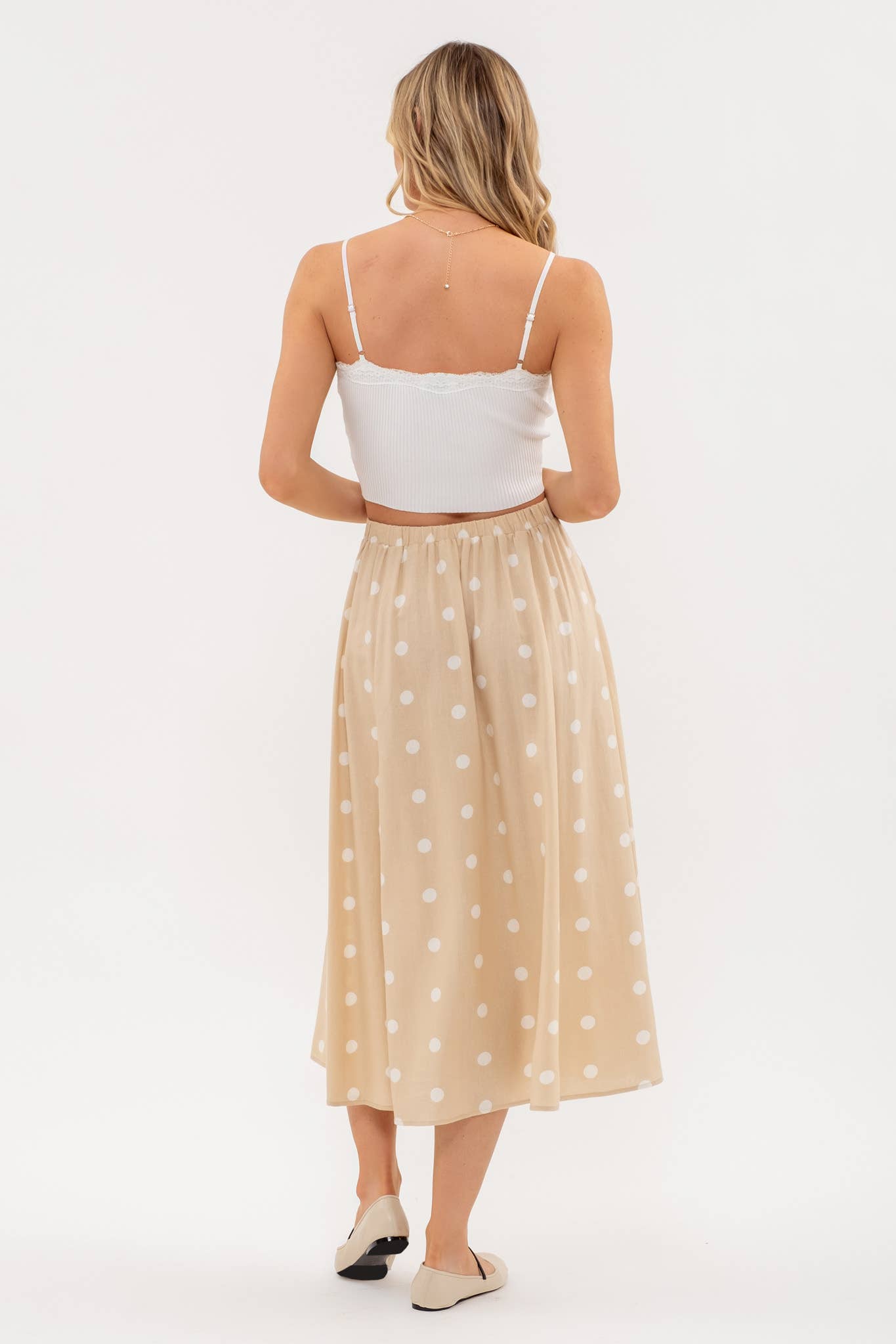 Polka Dots Button Down Midi Skirt