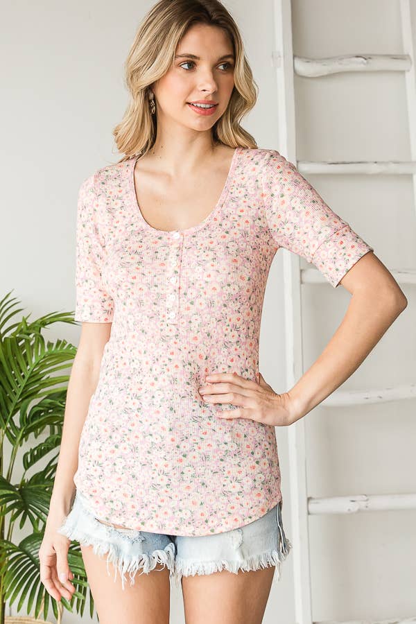 Floral Button Front Women's Knit Top