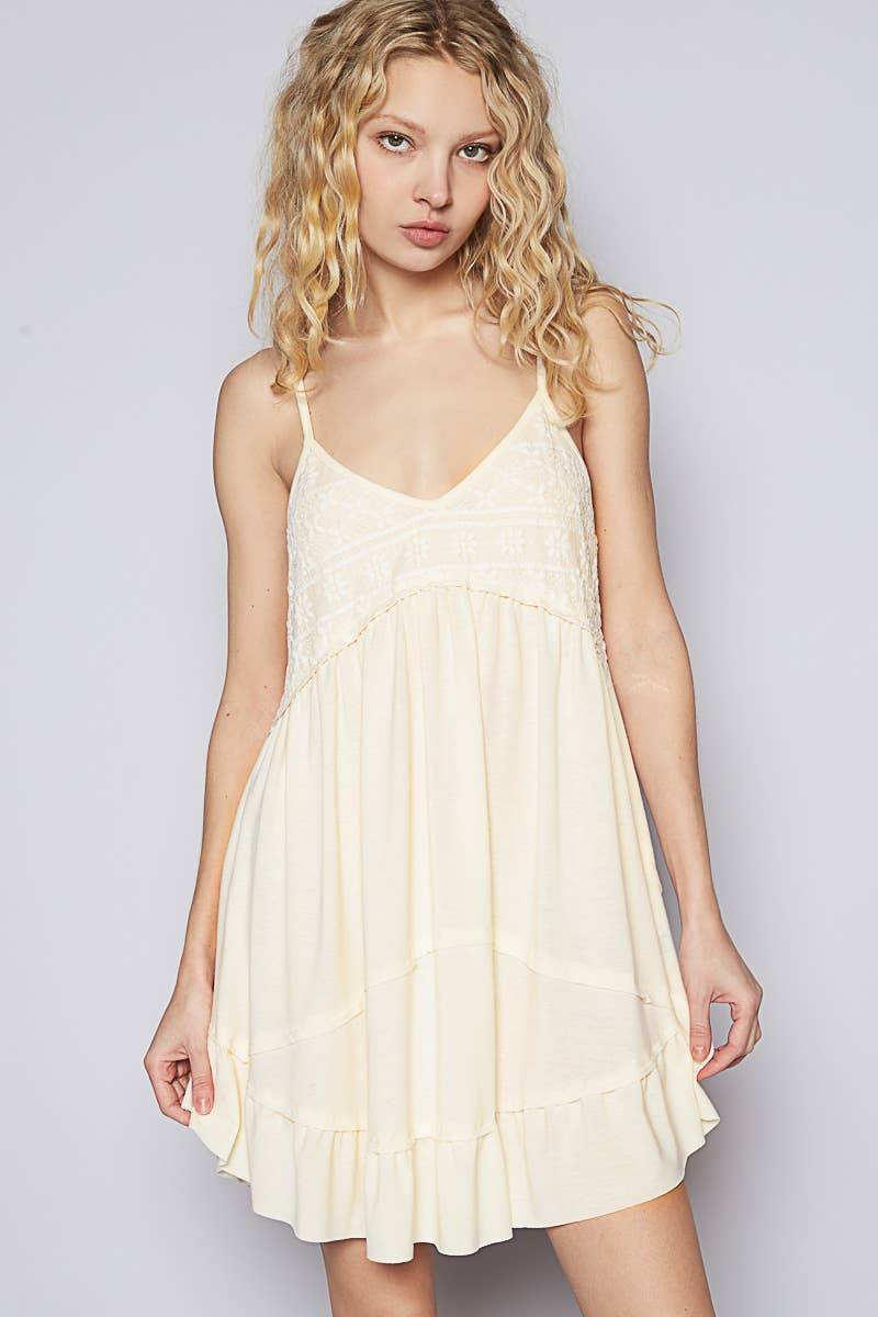 Ivory V-neck Sleeveless Jersey Lace Contrast Tunic Top