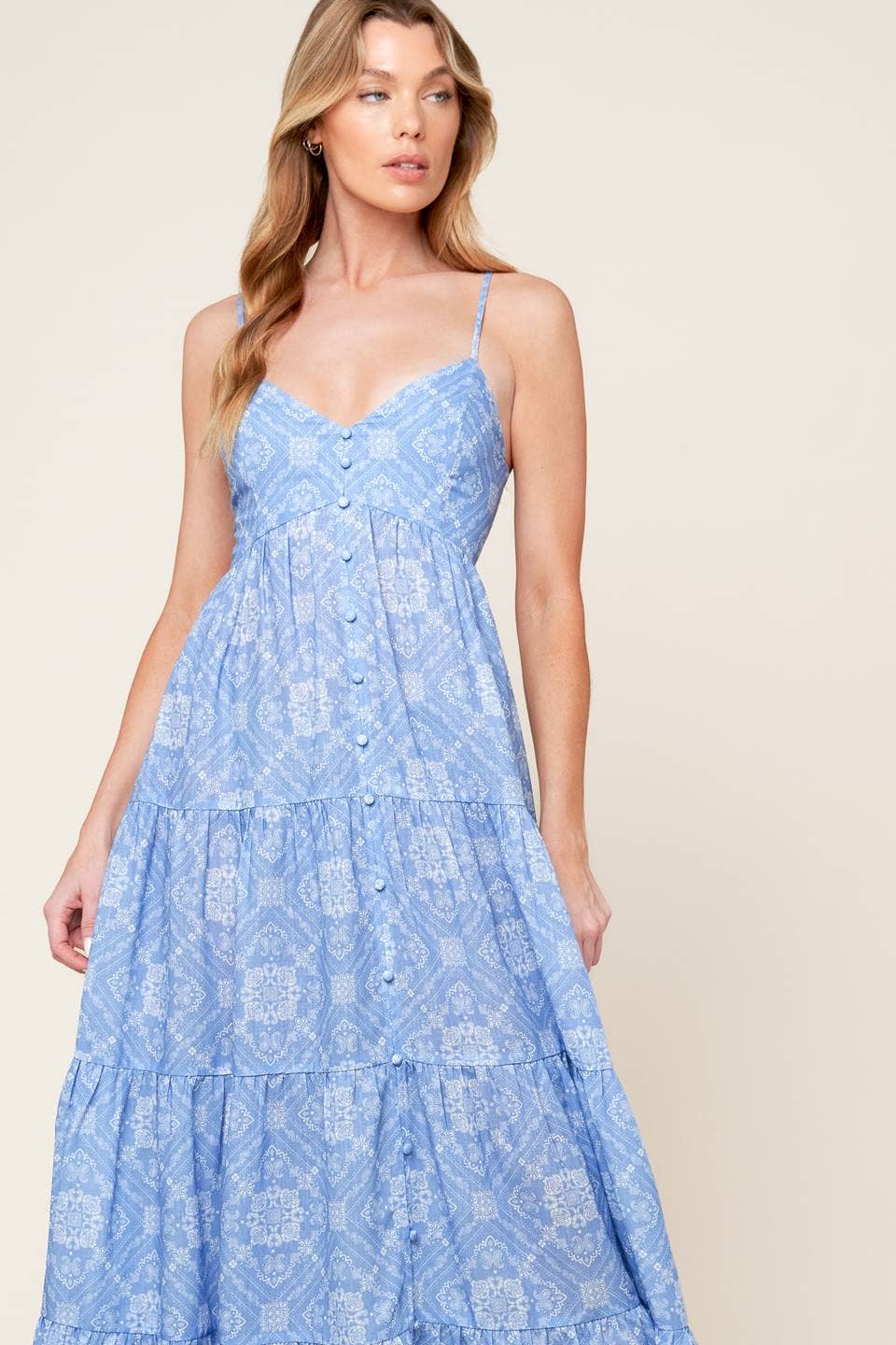 Blue Printed Sleeveless Maxi Dress