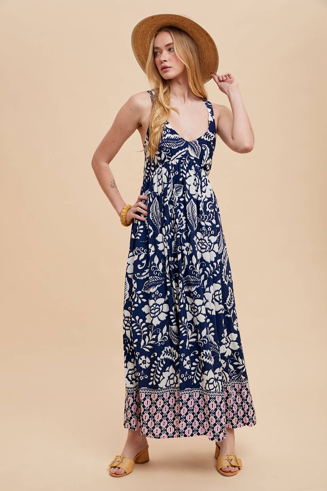 Indigo Border Print Maxi Dress