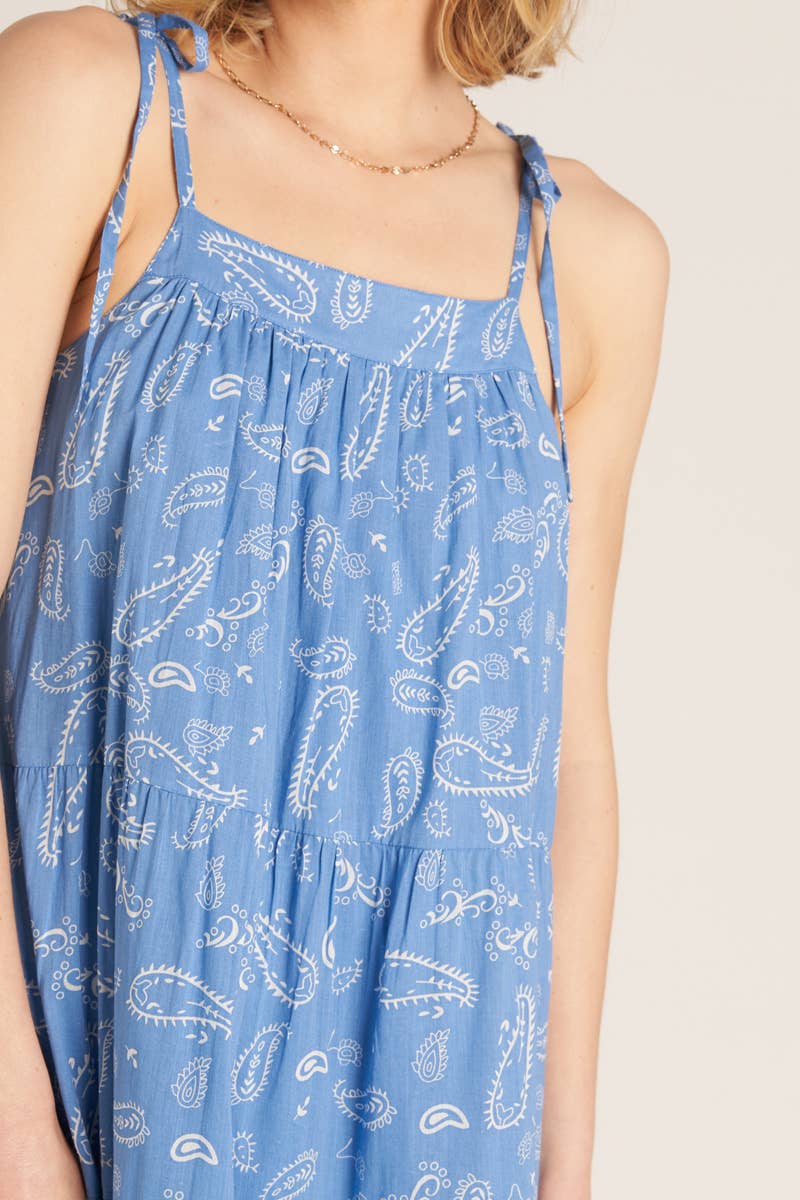 Paisley Print Shoulder Tie Tiered Maxi Dress