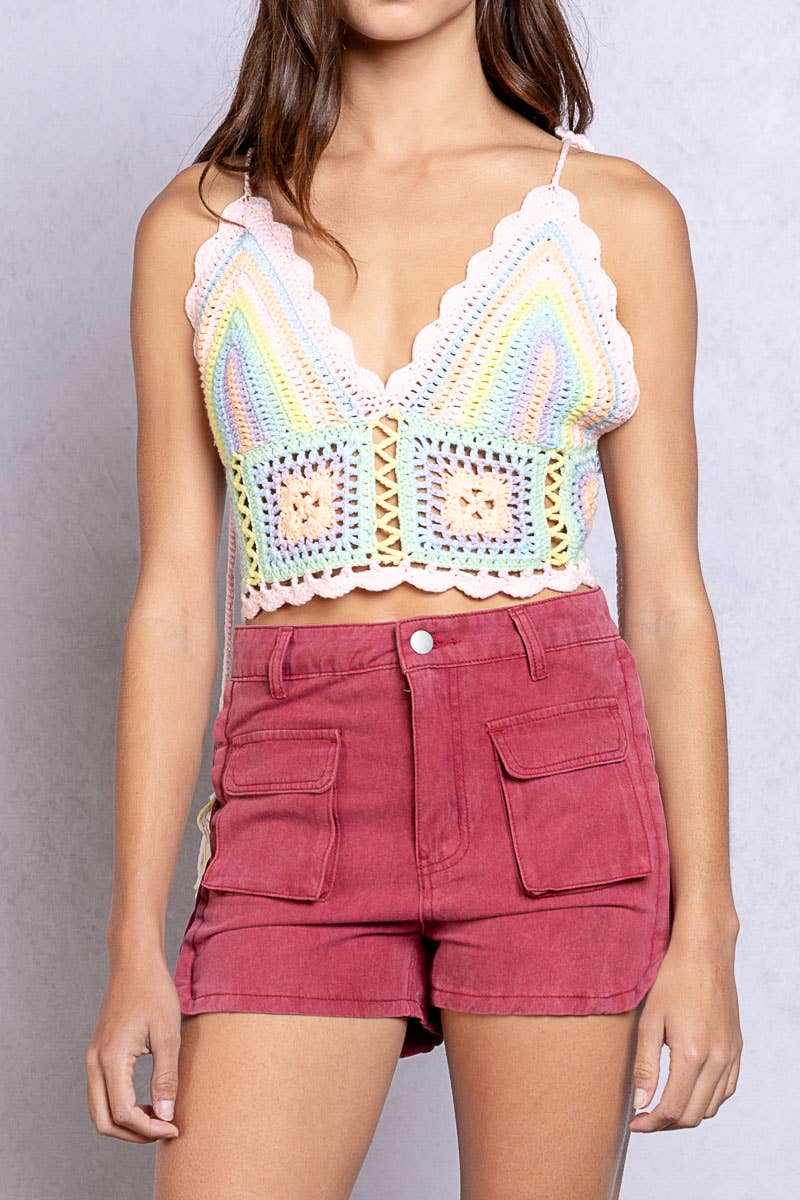 Maroon Pocket Detail Denim Shorts
