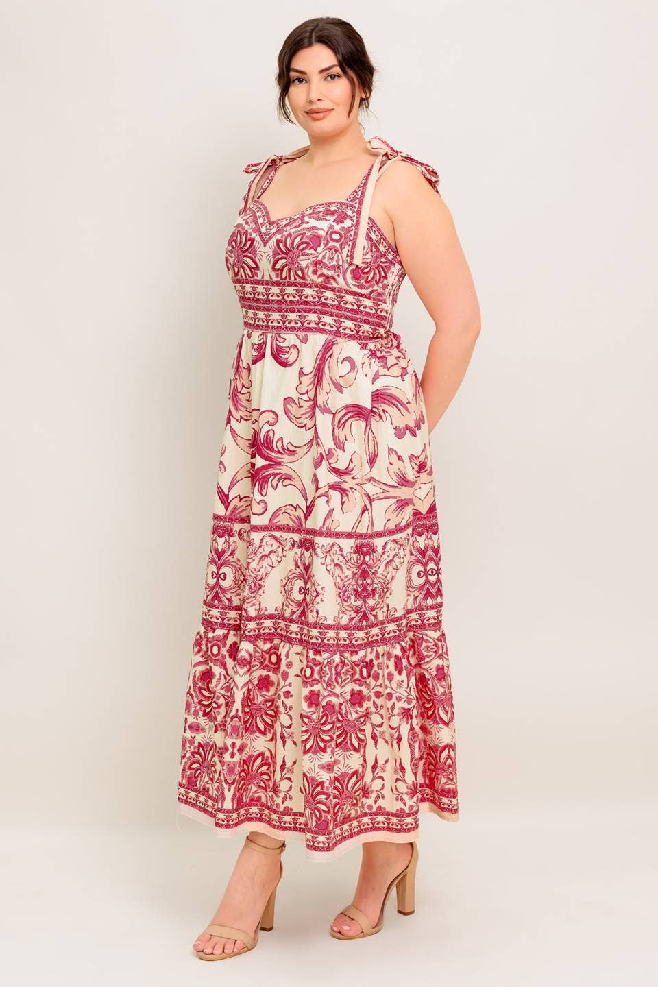 Floral Pattern Tie Shoulder Midi Dress