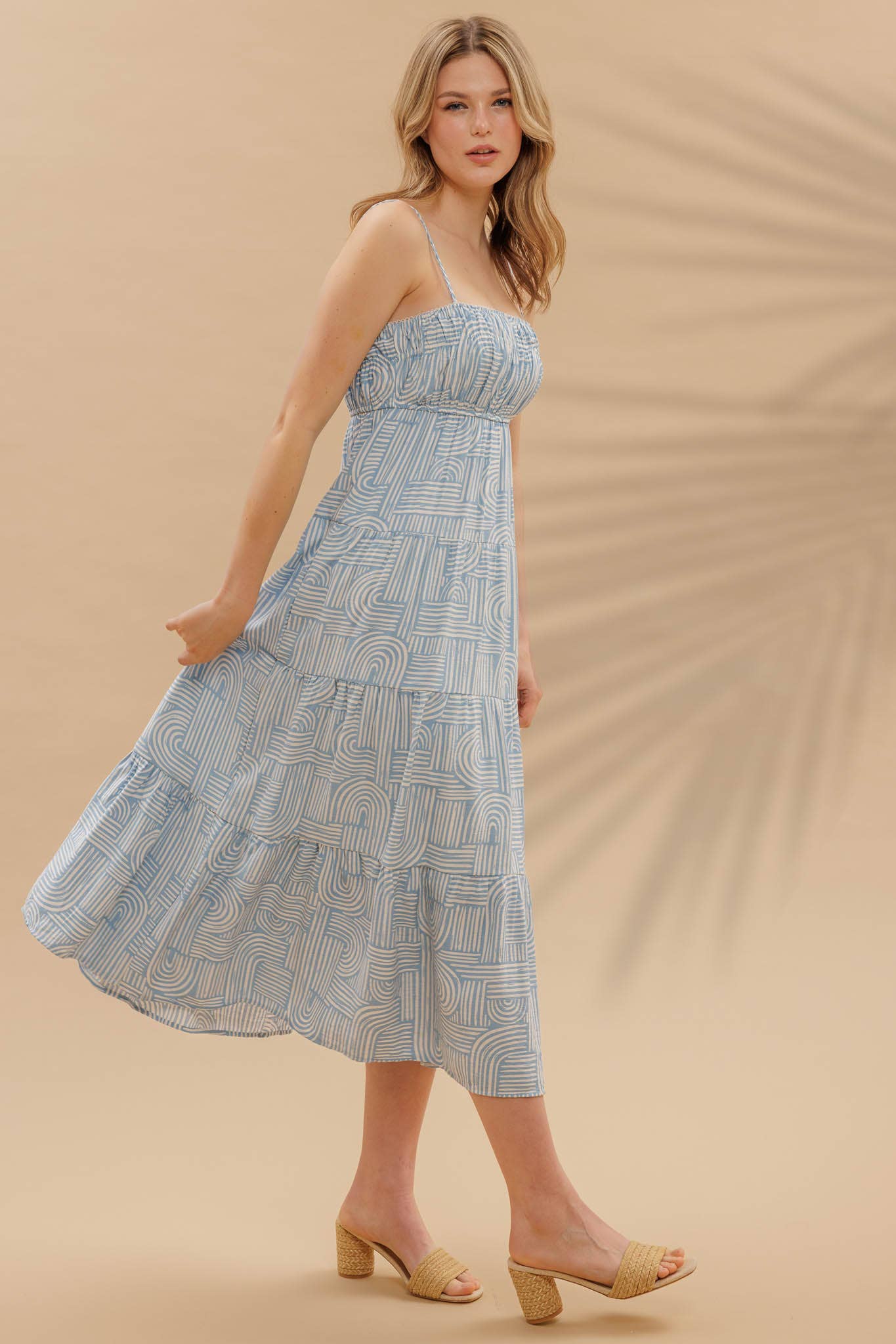 Abstract Print Empire Waist Midi Dress