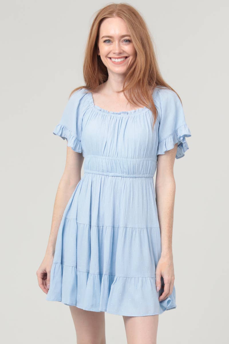 Swiss Dot Ruffled Short Sleeve Tiered Mini Dress